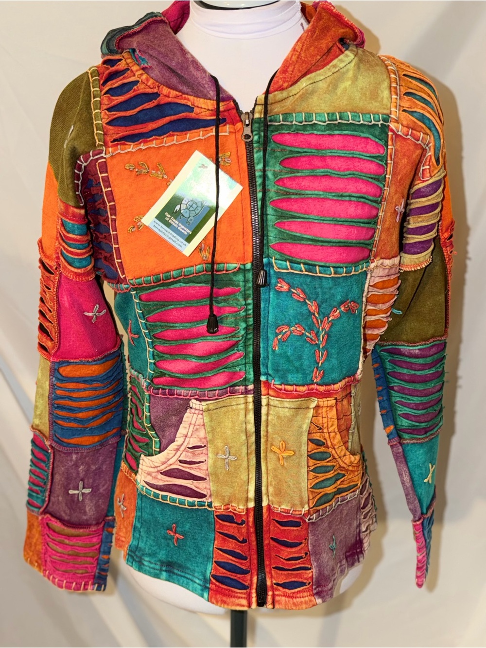Terrapin Trading NWT Patchwork Hippie Slashed razor cut boho Cotton Jacket